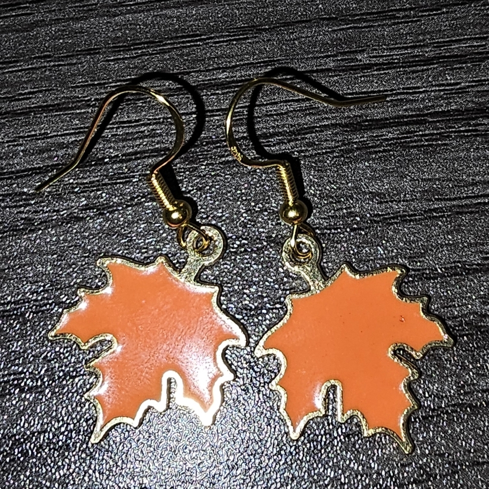 Orange Maple Leaf Earrings Handmade
